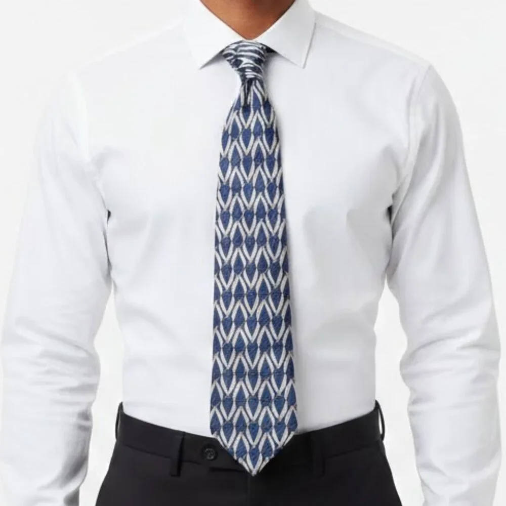 Young Men’s Handmade 100% Silk Tie Navy Blue Geometric